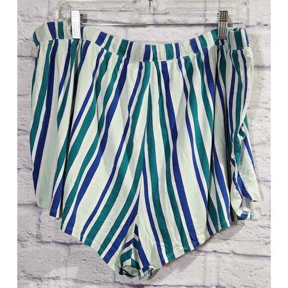 Sleep By Cacique Blue Green Striped Pull On Shorts 18 20 Lightweight Soft - Picture 3 of 5